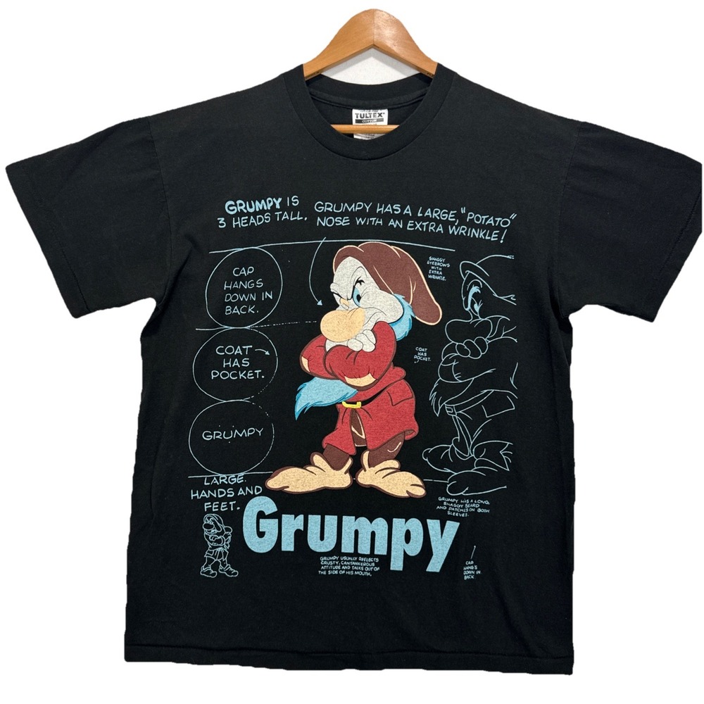 VTG Rare 90s Disneys Grumpy Graphic tee   Sz L Black Spellout Single Stitch‎
